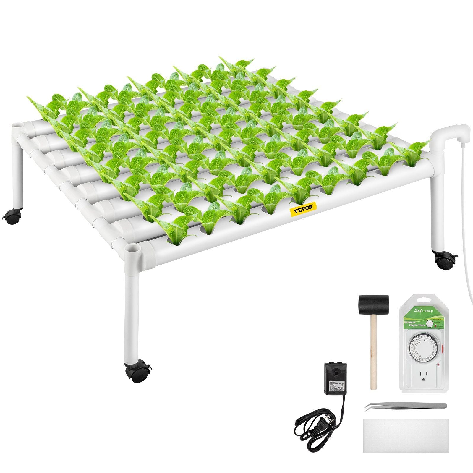 Vevor Hydroponics Growing System, 72 Sites 8 Food-Grade Pvc-U Pipes, 1 Layer Indoor Planting Kit With Water Pump, Timer, Nest Ba